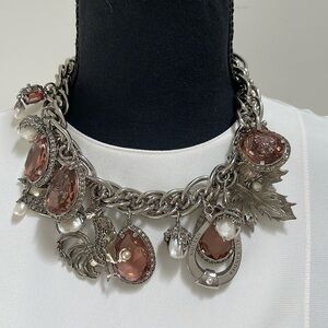 ALEXANDER MCQUEEN silver tone chain charm necklace with pink